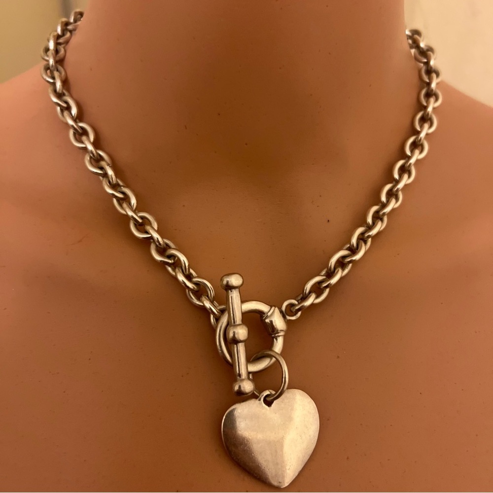 Vtg Joseph Esposito espo sig 925 sterling silver Rolo cable chain heart necklace - Picture 3 of 11